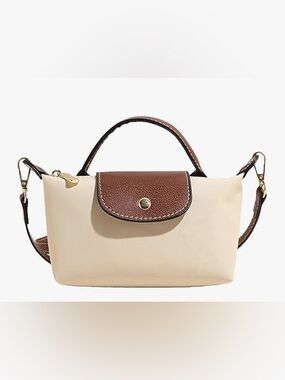 MINI CANVAS CROSSBODY BAG in Beige. 
Dupe of the Longchamp Pilage
Brand New